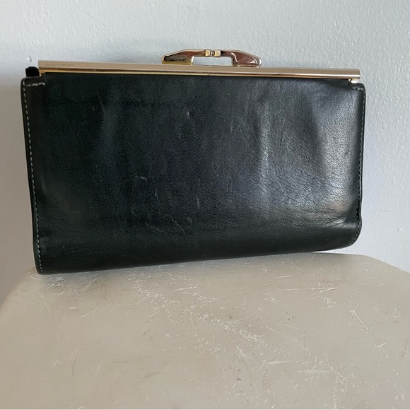 Bosca Hand Stained Hide Black Leather Kisslock Wallet - Picture 2 of 9